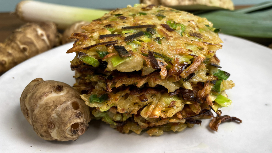 Rezeptbild für 139. Topinamburpuffer mit Porree und Sellerie