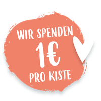 KI generiert: Eine Grafik mit dem Text: "WIR SPENDEN 1€ PRO KISTE" und einem Herzsymbol.