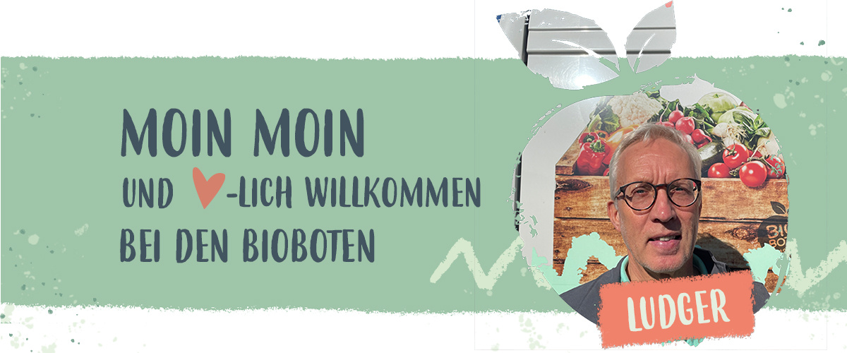 KI generiert: Das Bild zeigt eine Begrüßungsgrafik mit einem herzlichen Willkommensgruß bei den Bioboten, neben dem ein lächelndes Bild von jemandem namens Magda zu sehen ist. Der Hintergrund ist in sanften Grüntönen gehalten.