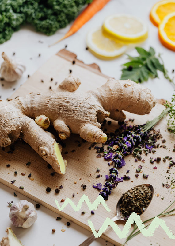 Ingwer, Zitrone, Grünkohl, Lavendel, Gewürze