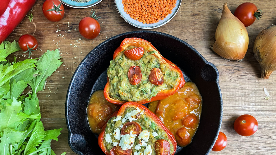 Rezeptbild für 119. Gefüllte Paprika mit Linsen Stielmus-Füllung