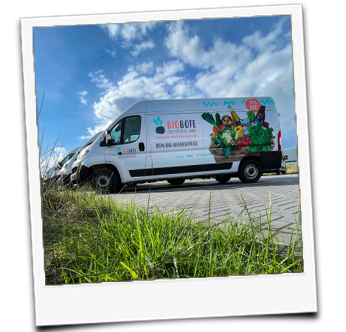 KI generiert: Ein Lieferwagen mit Bio-Motiven und der Aufschrift "Bio Bote Göttingen".