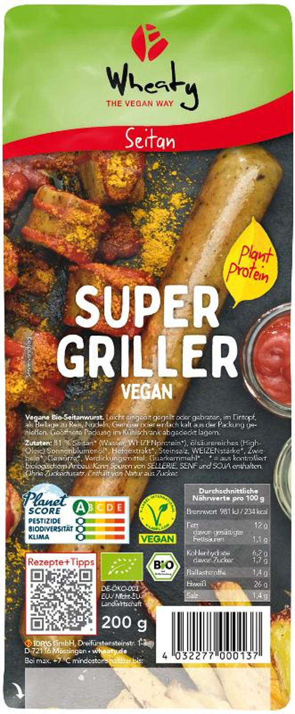 Produktfoto zu Wheaty - Vegane Super Griller - 200g (2 Stück)