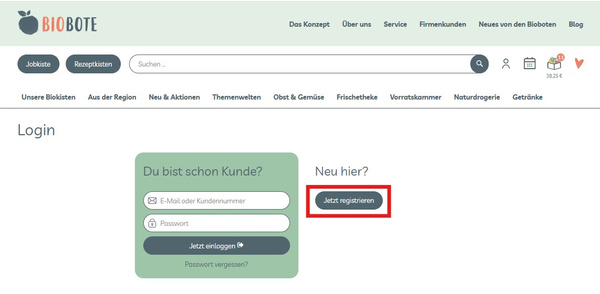 KI generiert: Login-Seite von Biobote mit Optionen zum Einloggen oder Registrieren.