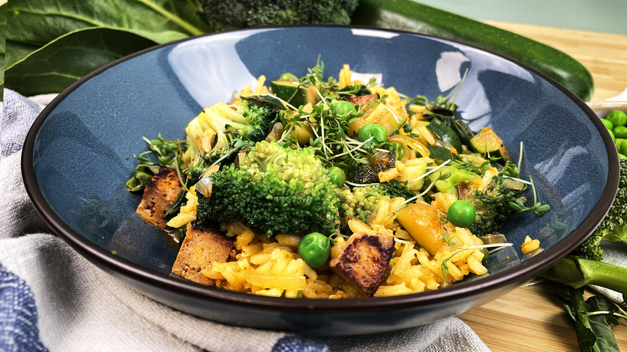 Rezeptbild für 46. Grüne Paella mit Tofu