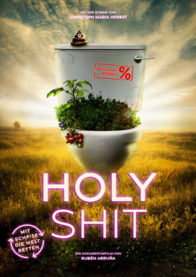 KI generiert: Ein blühendes WC in einem Feld, Text: "HOLY SHIT".