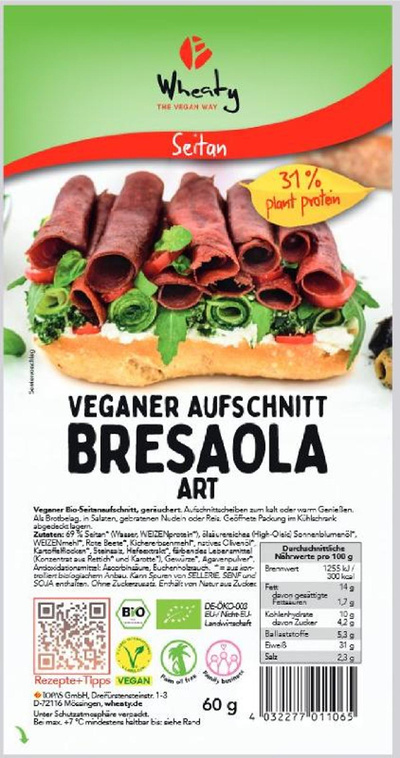 Produktfoto zu Wheaty - Veganer Aufschnitt Bresaola Art - 60g