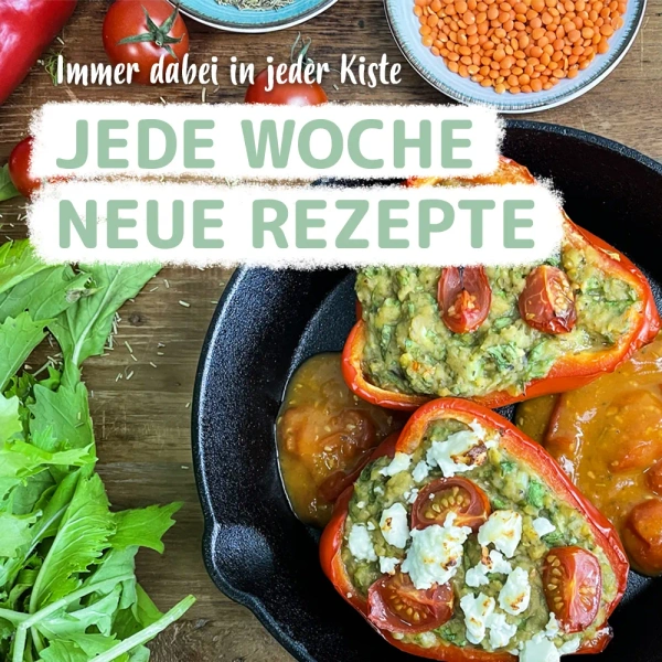  Jede Woche neue Rezepte. Immer dabei in jeder Kiste.