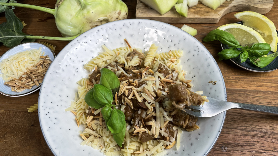 Rezeptbild für 114. Schnelle Kohlrabi-Nudelpfanne