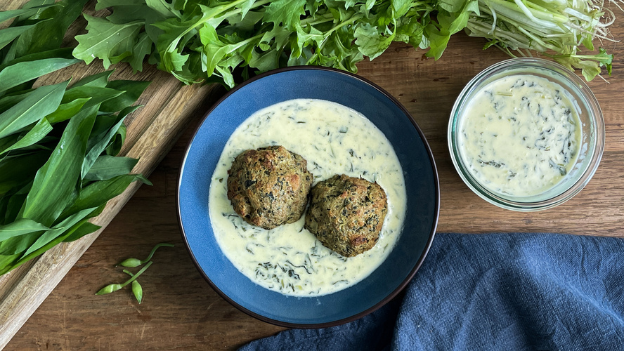 Rezeptbild für 143. Bärlauchknödel mit Stielmus à la crème