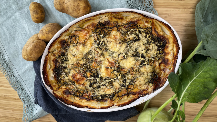 Rezeptbild für 63. Kohlrabi-Rettich-Kartoffelgratin