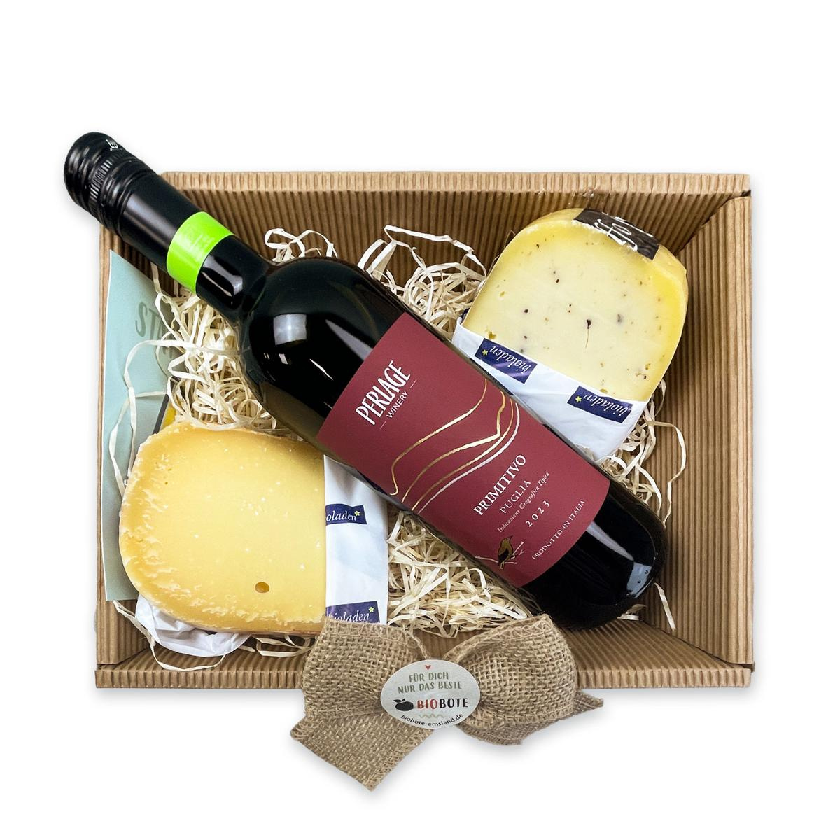 Präsentkorb - Genießer Duo mit Rotwein und Käse