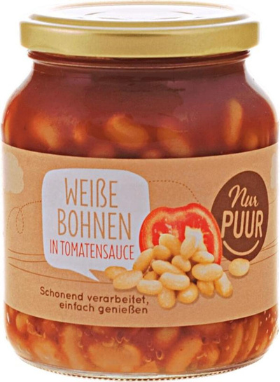 Produktfoto zu Nur Puur - Weiße Bohnen in Tomatensauce - 350g