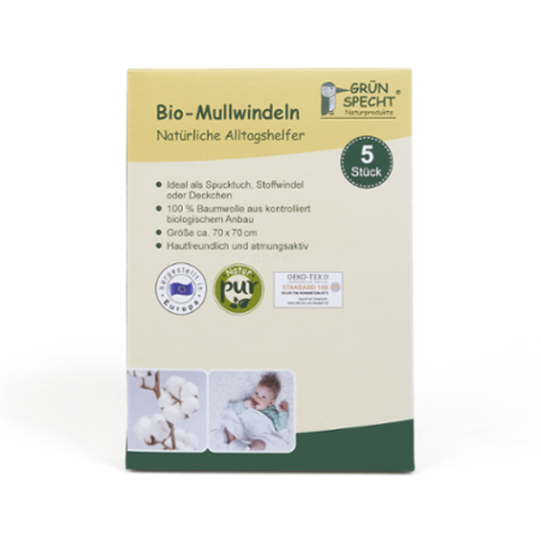 Produktfoto zu Grünspecht Mullwindeln, weiß - 5 Stück