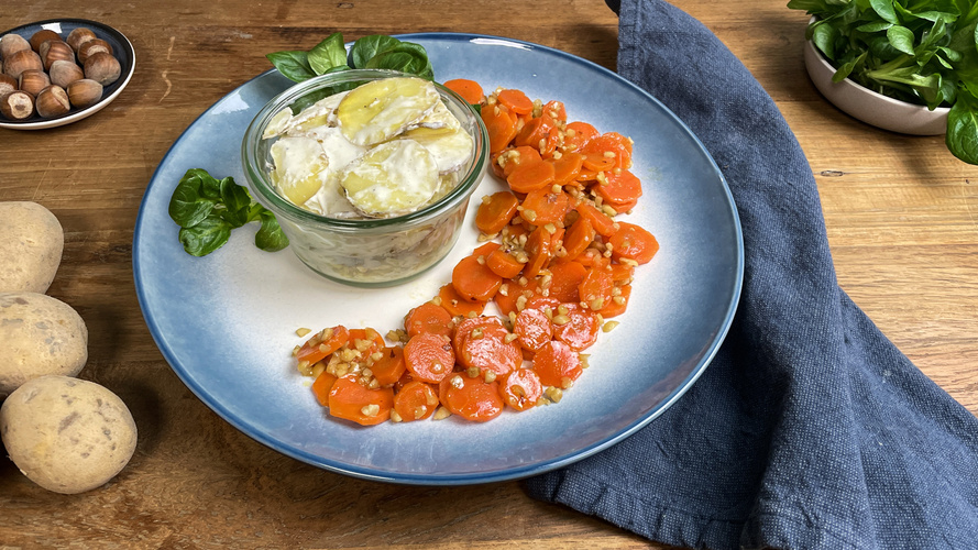 Rezeptbild für 33. Kartoffelgratin mit glasierten Haselnussmöhren