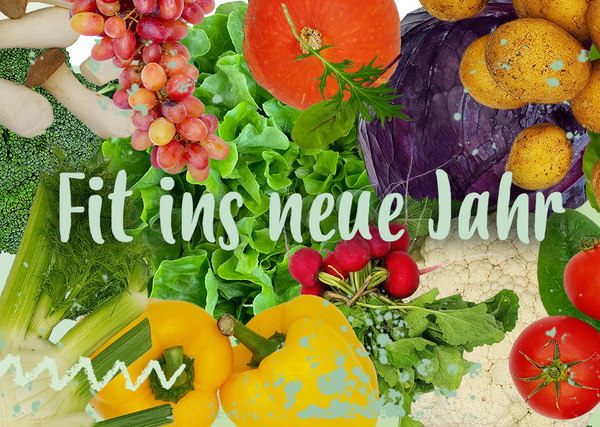 KI generiert: Das Bild zeigt den Schriftzug "Veganuary" umgeben von verschiedenen Gemüsesorten wie Pilzen, Kartoffeln, Fenchel, Radieschen und Spinat auf grünem Hintergrund. Der Hauptinhalt des Bildes ist die Förderung einer pflanzlichen Ernährung im Januar.