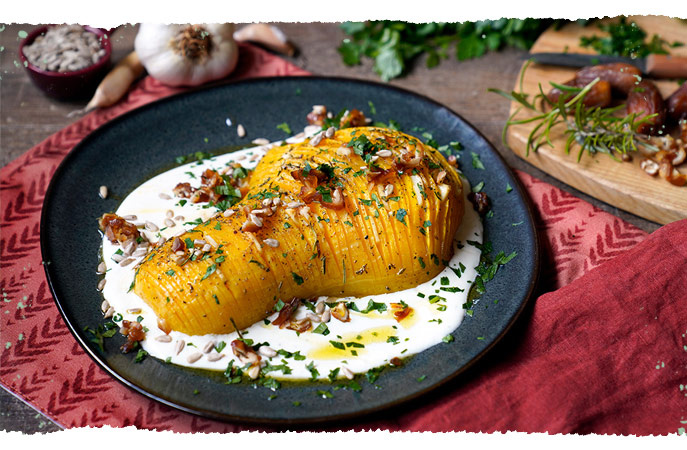 Fächer-Butternut auf Ziegenkäse