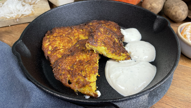 Rezeptbild für 126. Kürbis-Kartoffelrösti mit Porree