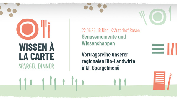 KI generiert: Einladung zu einem Spargel-Dinner-Event mit Bio-Landwirten am 22.05.25 um 18 Uhr.